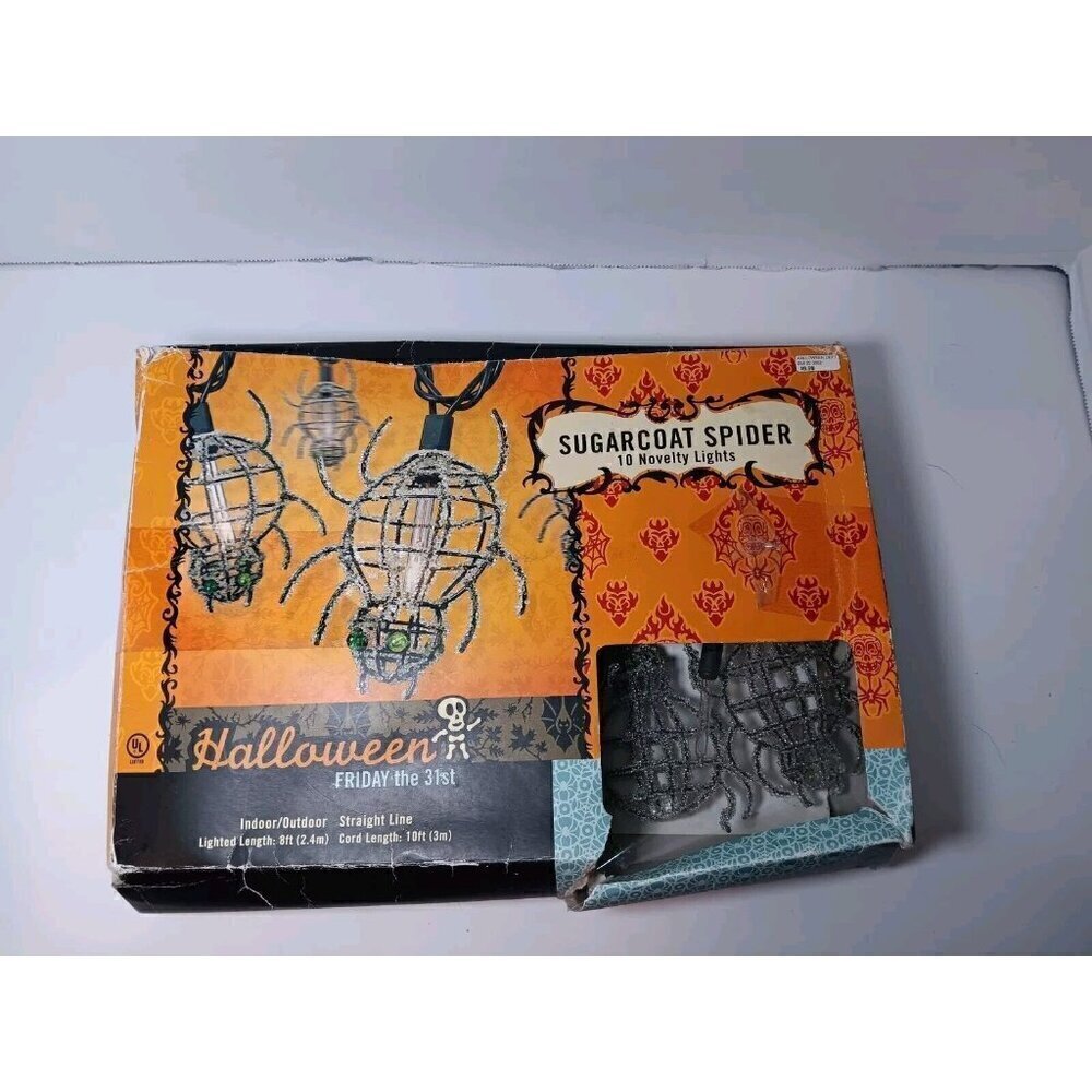 Vintage 2003 Halloween Friday The 31st Sugarcoat Spider Lights 10 Lights
